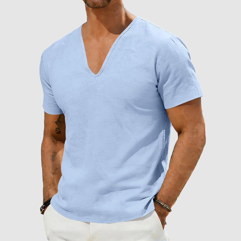 Short Sleeve V Neck Tee - Blue