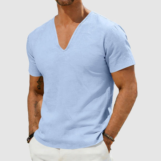 Short Sleeve V Neck Tee - Blue