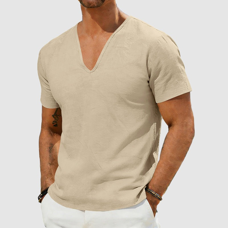 Short Sleeve V Neck Tee - Khaki