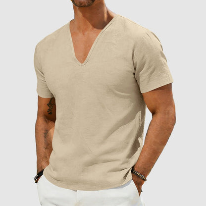 Short Sleeve V Neck Tee - Khaki