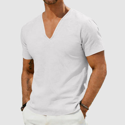 Short Sleeve V Neck Tee - White