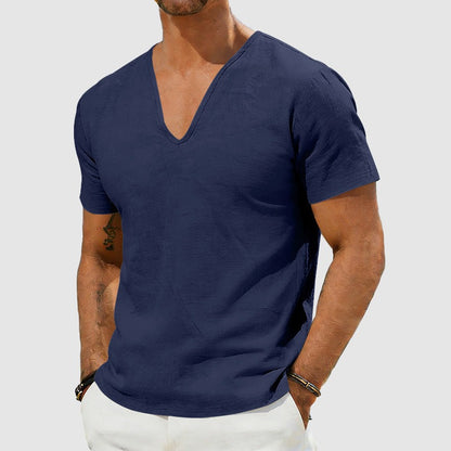 Short Sleeve V Neck Tee - Dark Blue