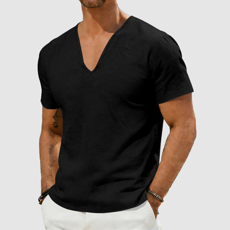 Short Sleeve V Neck Tee - Black