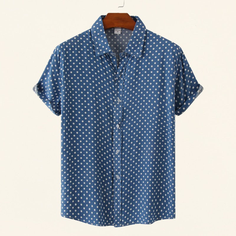 Polka Dot Short Sleeve Shirt - Blau